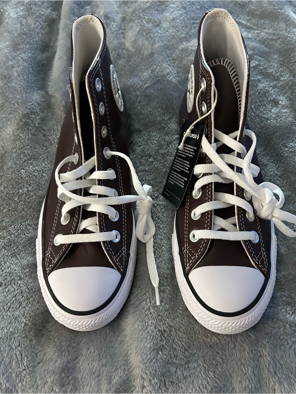 Converse High-Top Leather Sneakers in Brown and White